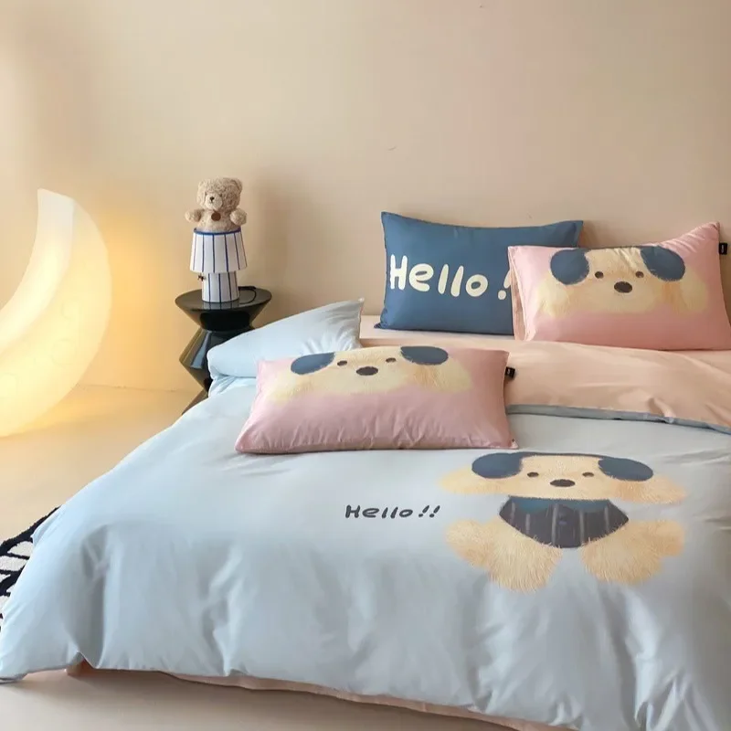 60 Count Pure Cotton Long Staple Cotton Cute Cartoon Print Oversized Bedding Set For Kids 100 Percent Cotton Duvet Cover Set