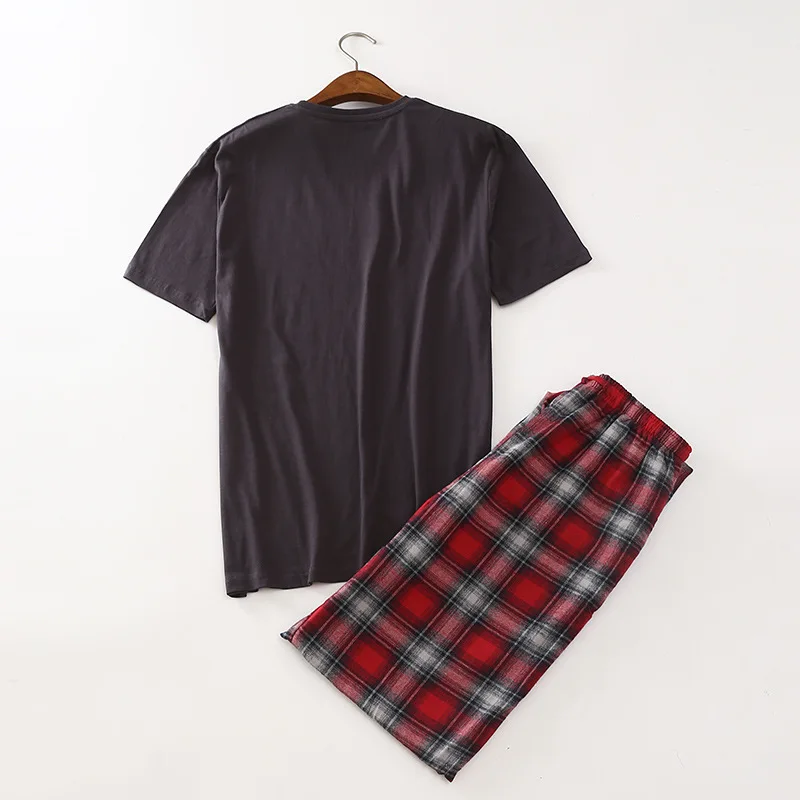Men's Summer 100% Cotton Pajamas Two-piece Short-sleeved Trousers High Quality Large Size Loose Sports HomeWear Sleepwear Suit