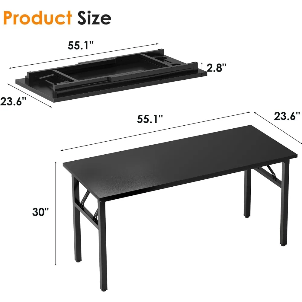 Escritorio de oficina para ordenador, mesa plegable de 55 pulgadas con certificación BIFMA, estación de trabajo sin instalación, color negro, AC5CB