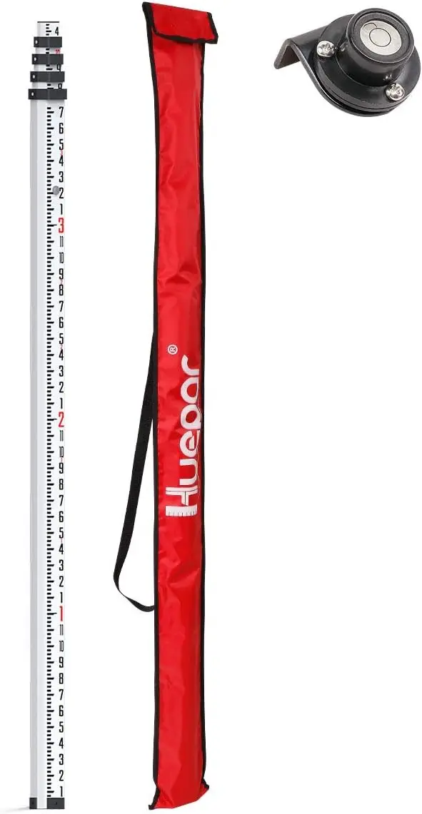 

16-футовый алюминиевый шест с пузырьковым уровнем, 5-секционная телескопическая конструкция, водонепроницаемая сумка для переноски в комплекте