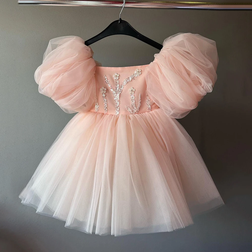 Baby Kids Princess Tulle Sequined Flower Girl Dress Children First Communion Dress Ball Gown Wedding Party Dress Birthday
