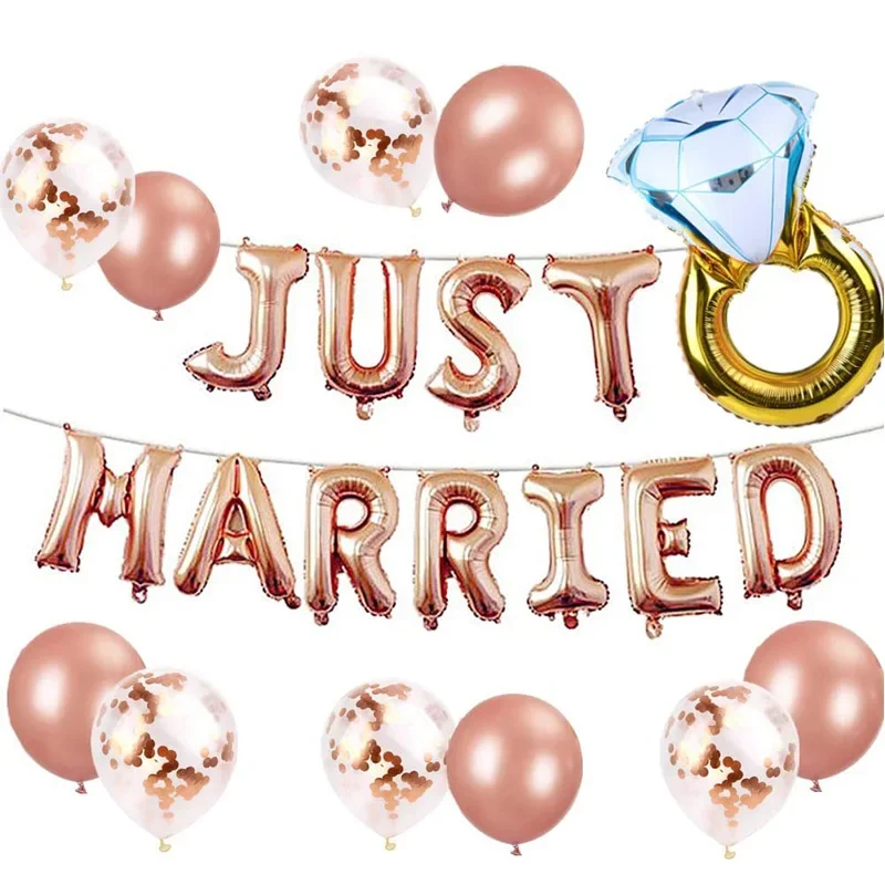 12Pcs Just Married Balloons Banner Bridal Shower Foil Balloon Set for Baby Shower Party Decoration Bride To Be Wedding Favor