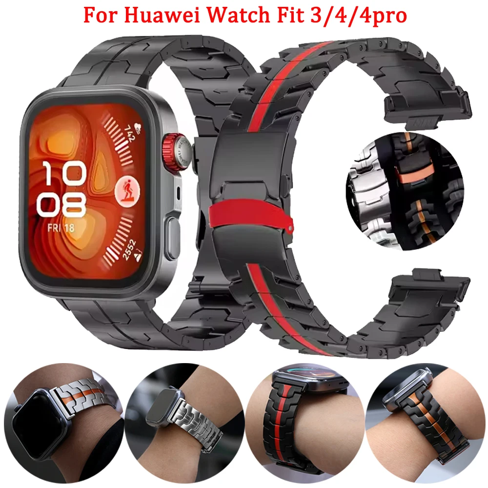 حزام معدني فاخر لساعة Huawei Watch Fit 4 Pro سوار من الفولاذ المقاوم للصدأ Correa لساعة Huawei Watch Fit3/Fit4 ملحقات حزام الساعة