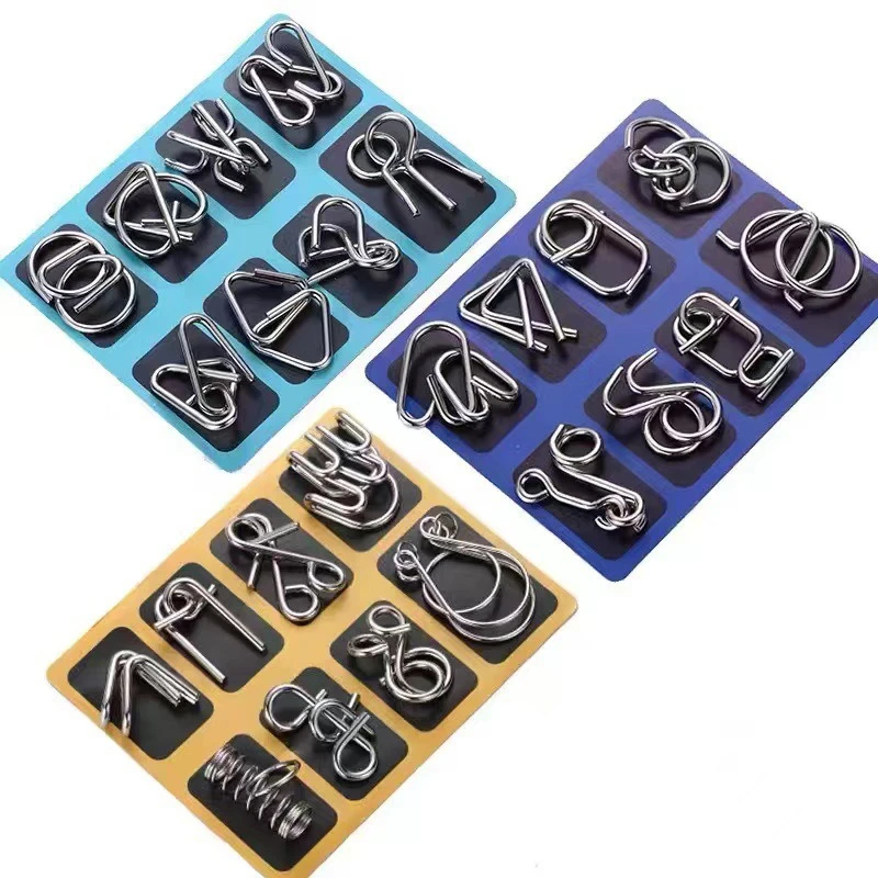 8PCS Intelligent Metal Brain Unlocking Ring Buckle Montessori Wire linked Puzzle Set Teaser IQ Game Casse Tete Toy for Kid Adult