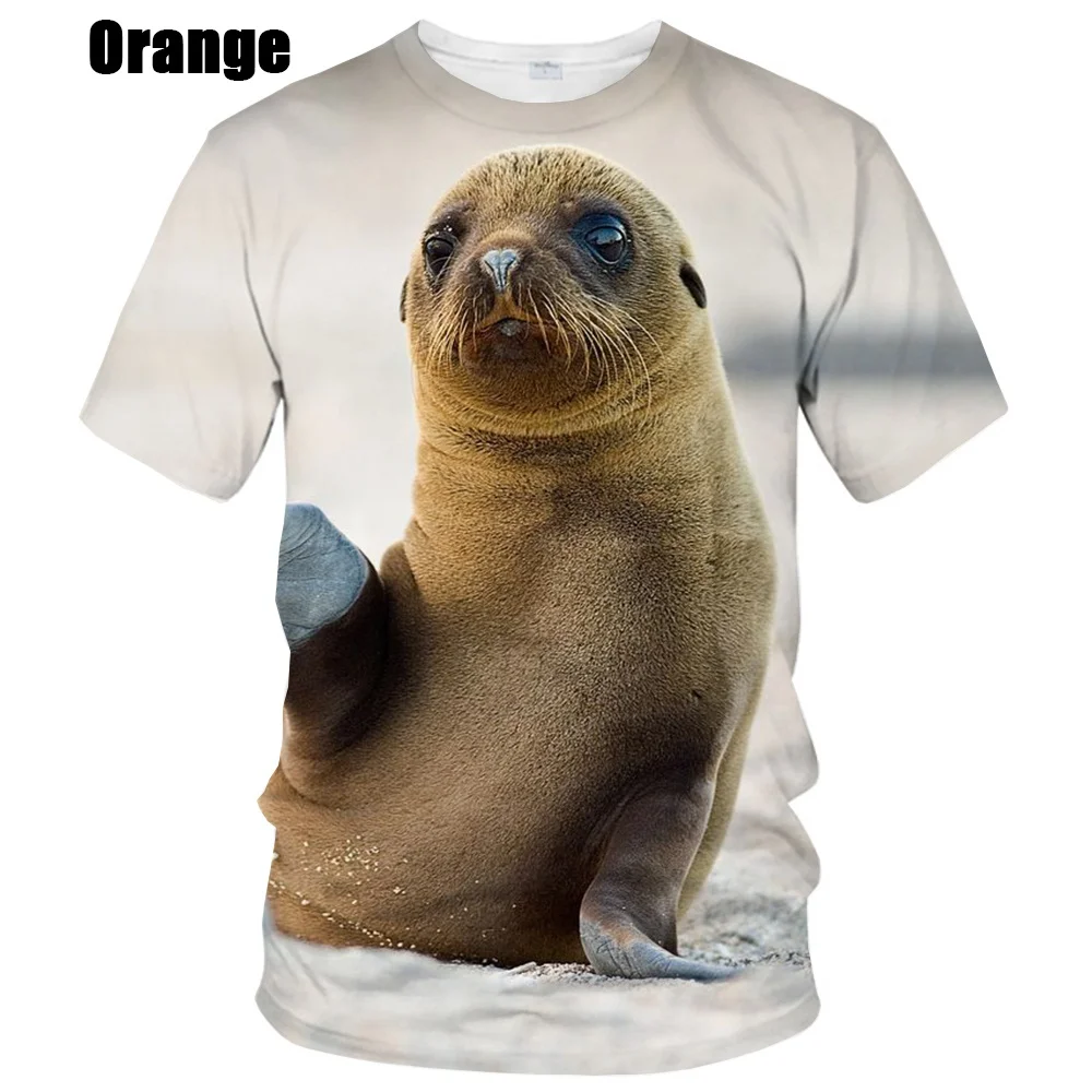 New Summer Sea Lion Men's/women's Fashion Slim T-shirt 3D Printing Short-sleeved T-shirt Casual Round Neck Top Xs~5xl