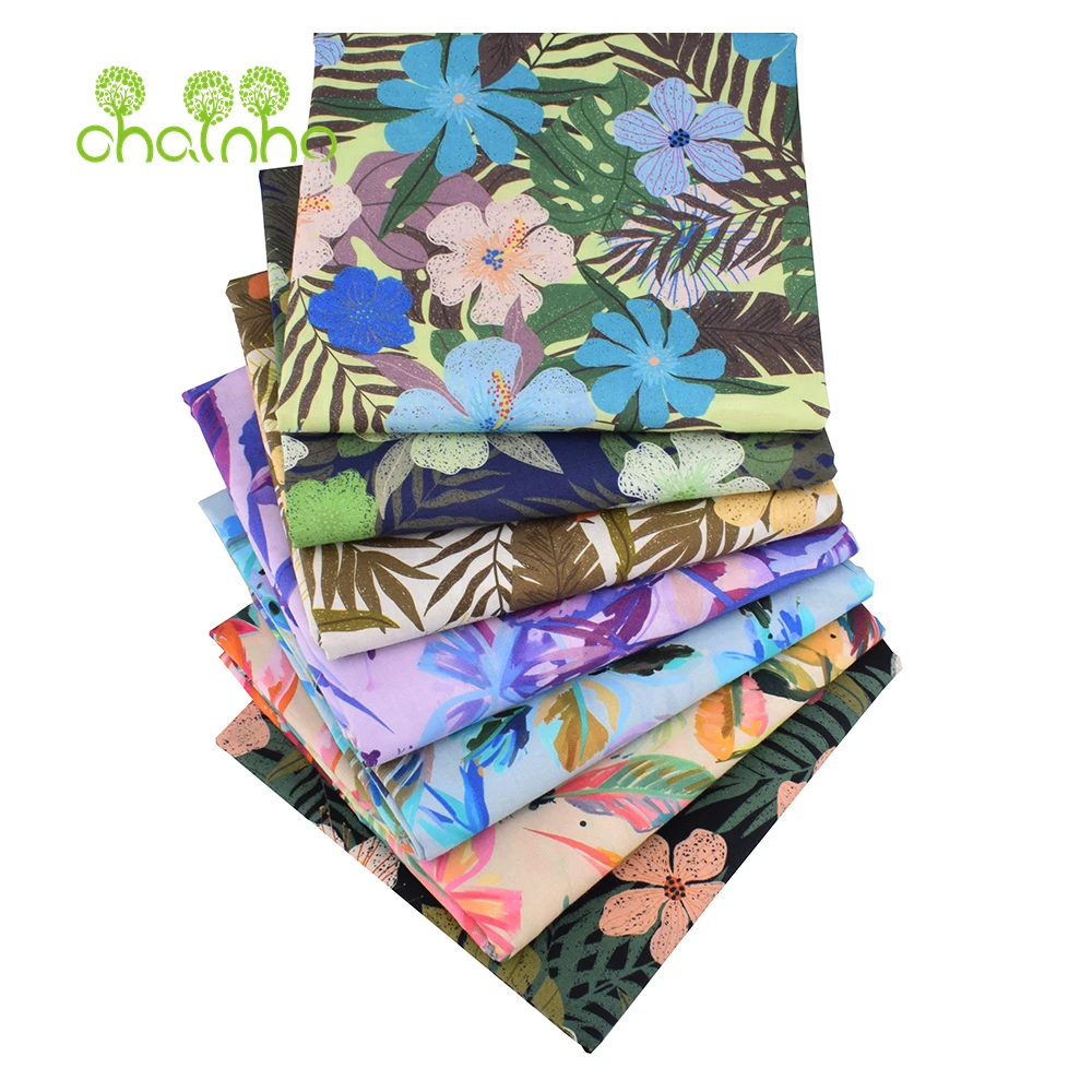 Chainho,Printed Plain Weave Poplin Cotton Fabric,DIY Sewing Quilting Material,Patchwork Cloth,Floral Series,3 Sizes,P15PC208