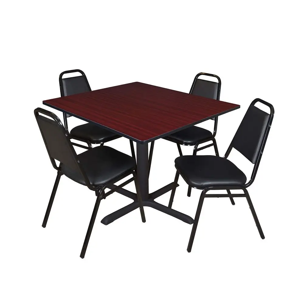 

Cain 48 in. Square XBase Breakroom Table Mahogany amp 4 Restaurant Stack Chairs Black