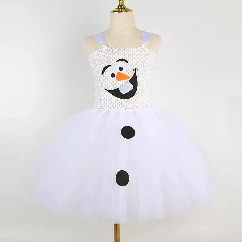 New 2026 White Snowman Olaf Tutu Dress for Christmas Holiday Costumes Carnival Halloween Outfit ren Year Clothes COS view 2