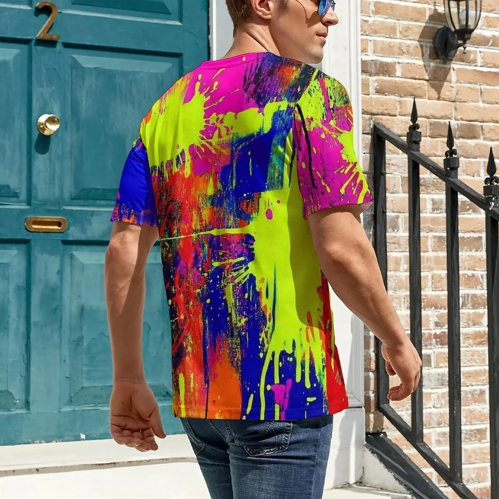 Male Neon Splash Pop Print T Shirt  Retro T Shirts Short-Sleeve Custom Tops Hot Summer Casual Big Size Clothes