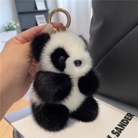 Cute Fluffy panda Keychain Ring Plush Pompon panda Trinket Key Chain Charm Cute Key Ring On Bag Car Key Pendant Jewelry Gif