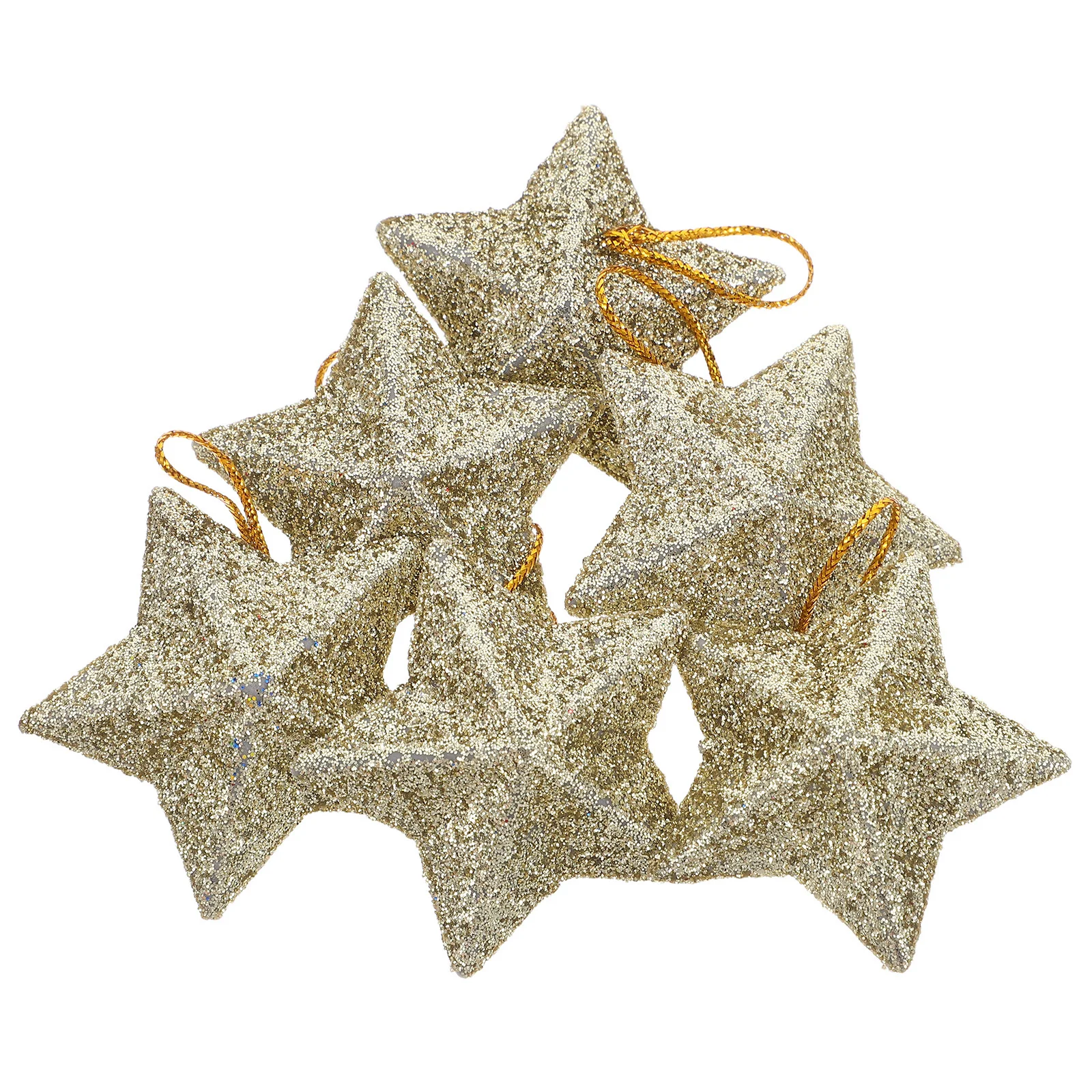 

12Pcs Golden Christmas Star Ornaments 3D Glitter Pentagram Hanging Pendants Festival Wedding Holiday Tree Decorations Party