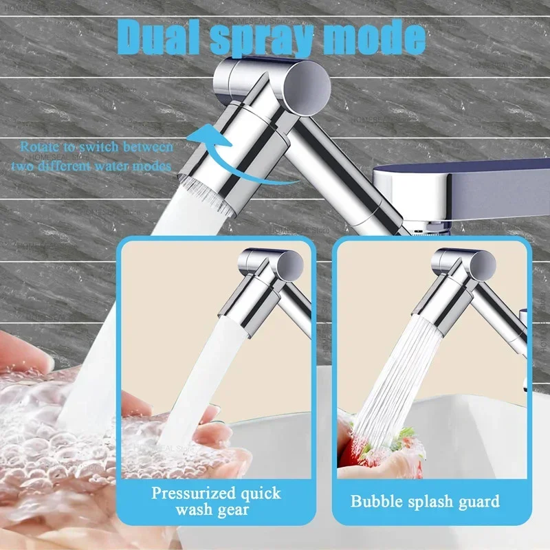 Metal Copper 1440° Rotation Faucet Aerator Extender Swivel Robotic Arm Faucets Extension Nozzle Kitchen Saving Water Sprayer