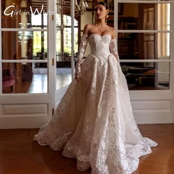 A Line Wedding Dress Sweetheart Lace Appliques Strapless Long Sleeve customized Princess High Quality Bride Dresses 2024