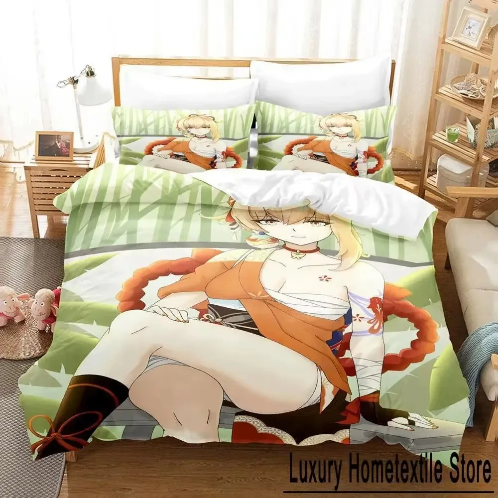 2024 Game Yoimiya Genshin Impact Bedding Set Cartoon Anime three-piece set Adult Kid Bedroom Duvet cover Sets 3D Kawaii Girls