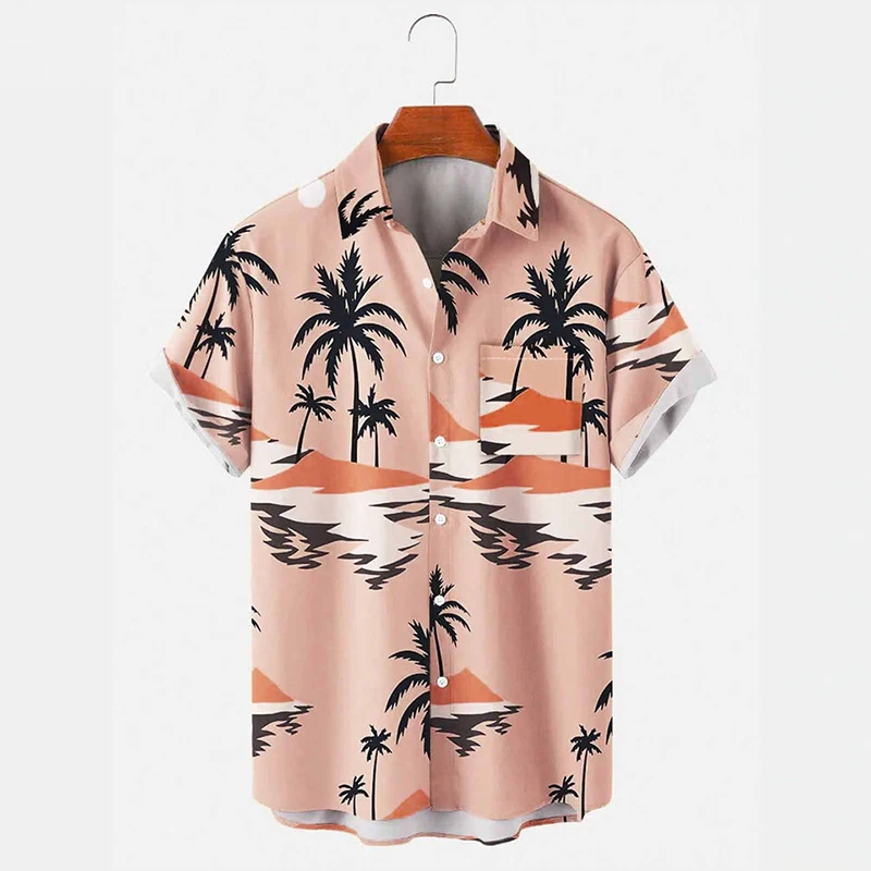 Camisas havaianas de manga curta masculina, camisa 3D gráfica Coco Treeo, moda streetwear, roupas de verão, tops novos, 5XL