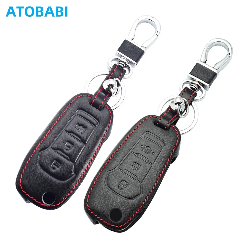 Leder Auto Schlüssel Abdeckung Flip Fernbedienung Fobs Shell Fall Zubehör Für Ford Ranger F-150 F-250 F-350 F-450 F-550 Escape Mondeo Fiesta – Detail 5