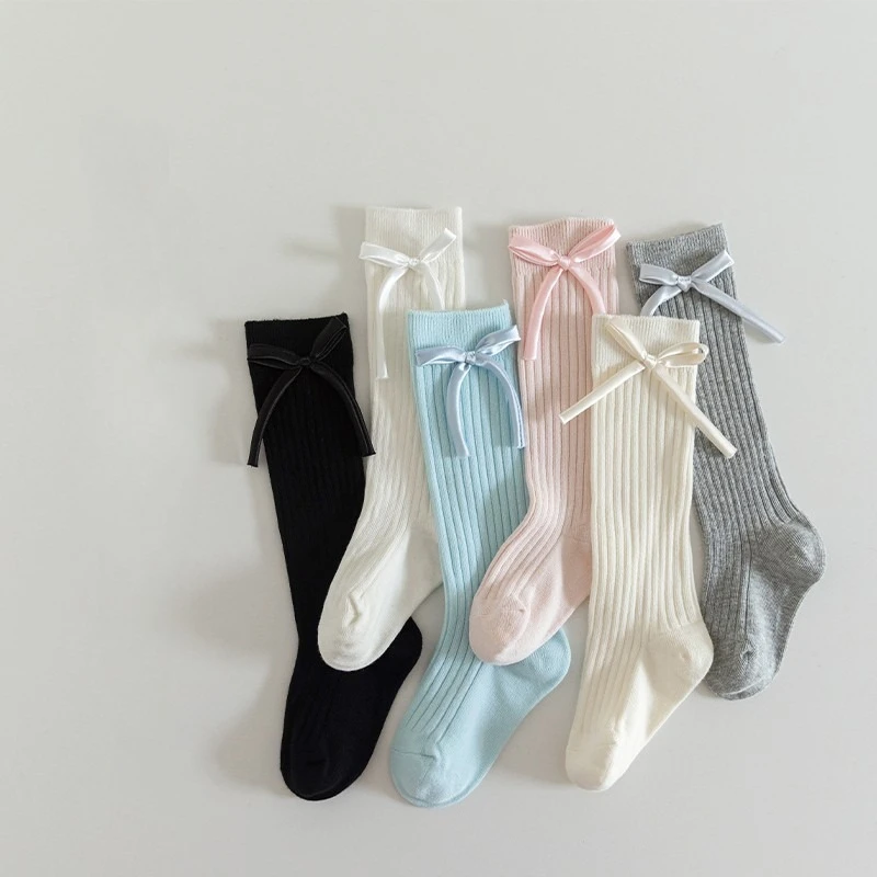 Girls' Spring & Autumn Socks: Princess-style with bows, Japanese JK mid-calf socks—cute, trendy for little girls' daily wear!