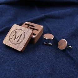 Personalized Magnetic Wooden Cufflinks Box Gift  for Men’s Fashion Solid Wood Wedding Anniversary