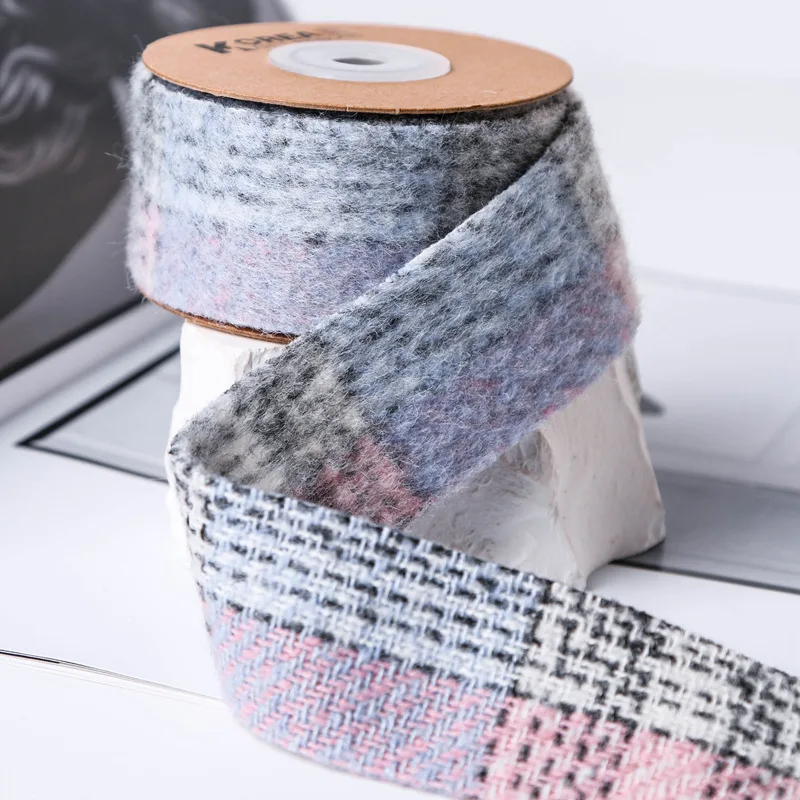 25mm 40mm Winter Fluff Wool Check Soft Ribbons For Handmade Bow Crafts Sewing Material Christmas Decoration Tweed Tape 25Yards