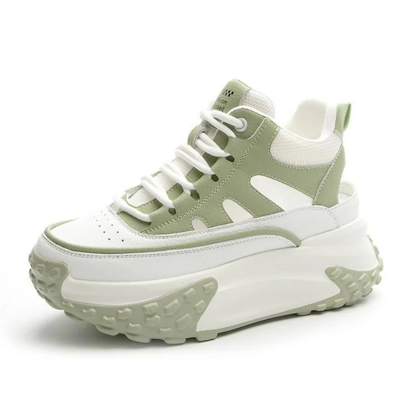 

7 см сетчатые кроссовки из натуральной кожи на танкетке, массивные кроссовки на шнуровке, модная женская летняя вулканизированная дышащая обувь