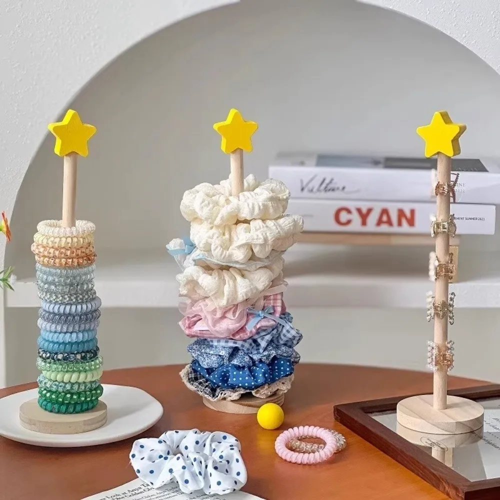 4Pcs Wooden Head Rope Storage Rack Cute Multi-purpose Hair Scrunchies Hairpin Organizer Star Style Vertical