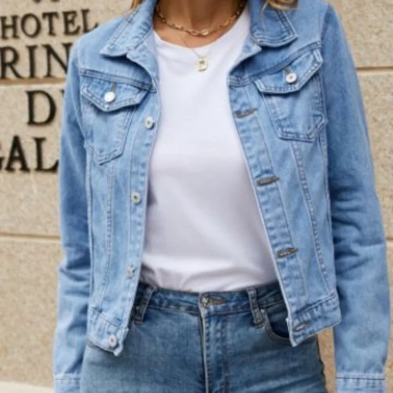 Denim Coat Jackets Fashion Casual Slimming Long Sleeve Lapel Pockets Single Breasted Short Style Women's Jacket Fall Winter Coat