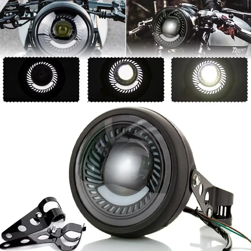 Universal 6.5 Inch LED Motorcycle Headlight Retro Round DRL Angel Eyes Daytime Running Light For Cafe Racer Driving Lamp