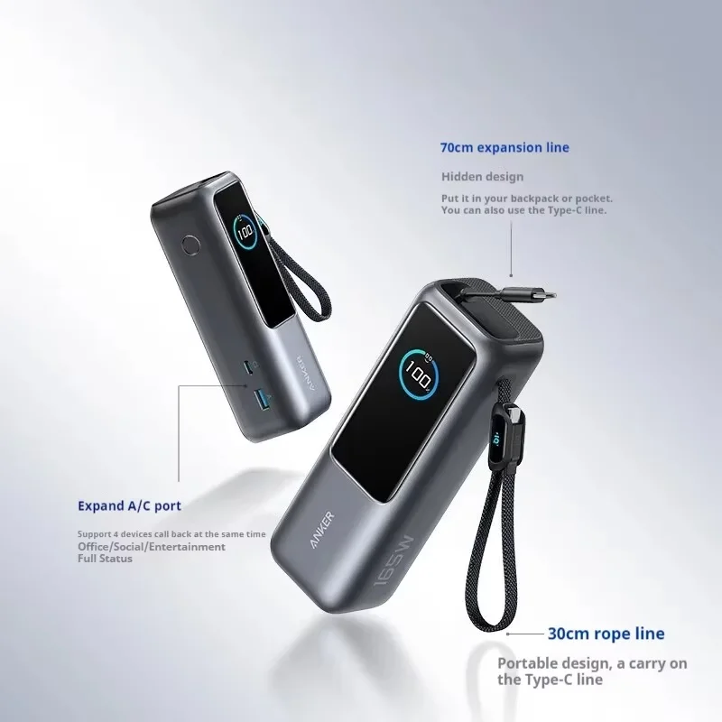 Anker Zolo 25000mah Power Bank 165W PD Fast charging With Built-In Retractable Cables Mobile Power For iPhone16 MacBook Laptop