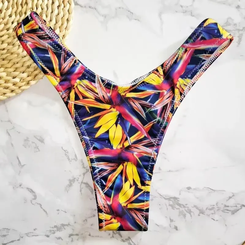 Sexy Leaves Print Swimwear Women Briefs V Shape Bikini Bottom Brazilian Thong Swimsuit Classic Cut Bottom Biquini Swim Short image 4