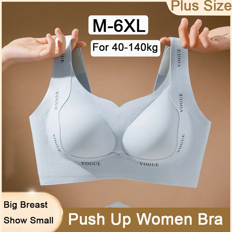 

M-6XL for 40-140kg Large Breasts Show Small Plus Size Women Bra Pregnant Women Ani-Sagging Gathering Push Up Women Underwear