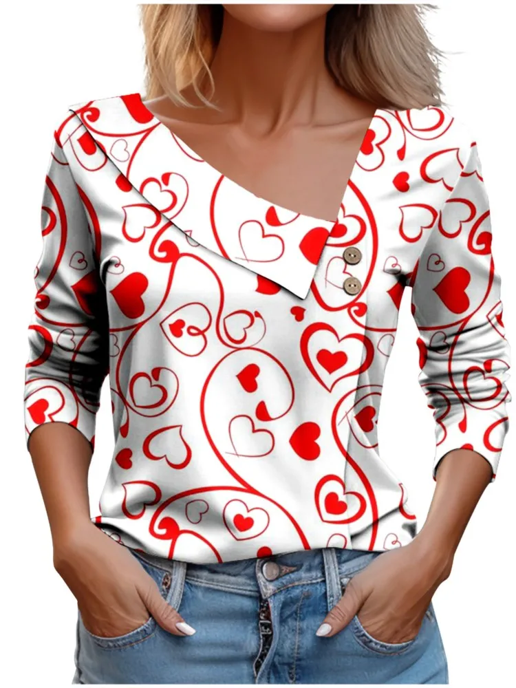 Valentine's Day T Shirt For Women Korean Pulovers Long Sleeve Tops Elegant Shirts & Blouses Autumn Youthful Woman Clothes 2023