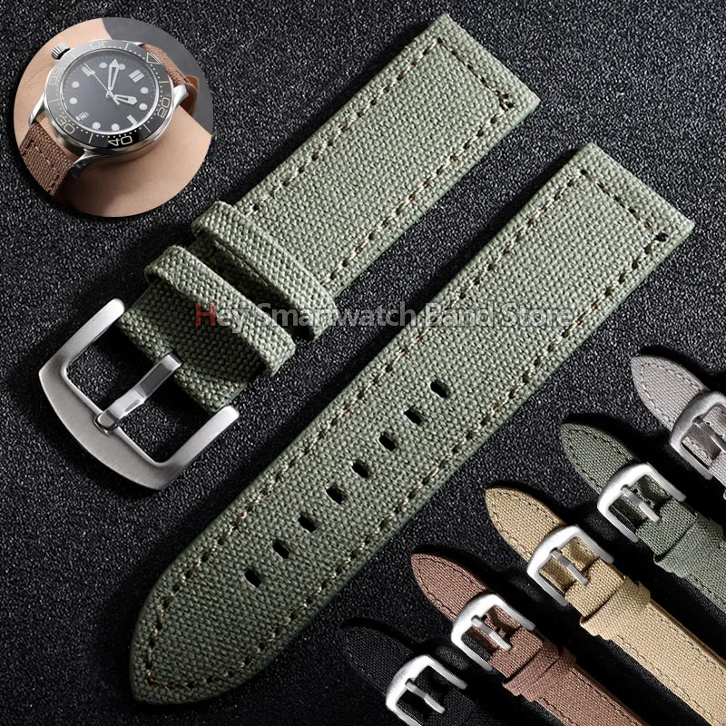 Sailcloth Nylon Woven Watch Band 18mm 20mm 22/24mm for Seiko for Omega for Rolex Universal Wristband for Huawei Leather Bracelet