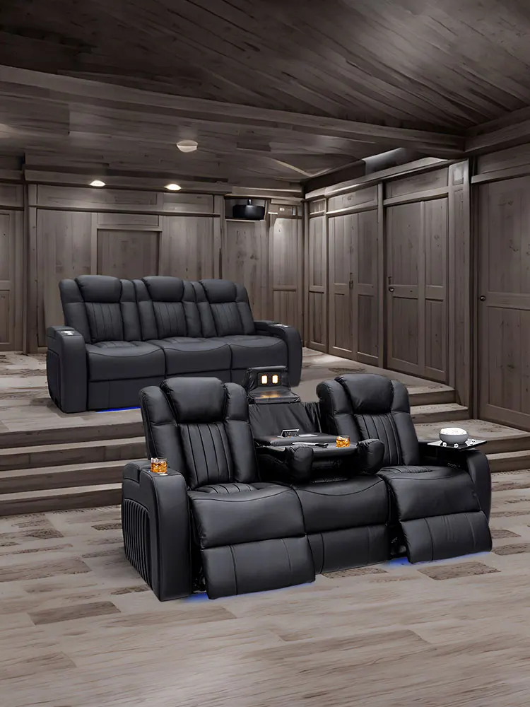 High-end villa luxury living room leather sofa first layer cowhide electric multi-functional home theater audio