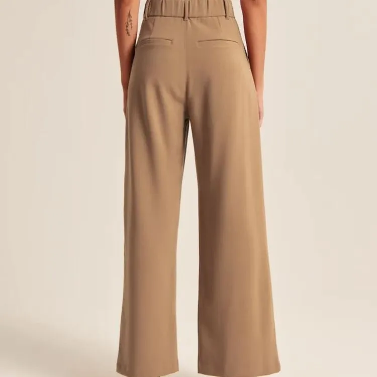 Casual Pockets Belt High Waist with Full Length Elegant Work Pants Pocket Commuter Chic Relaxed Fit Elegant Style Women Pants