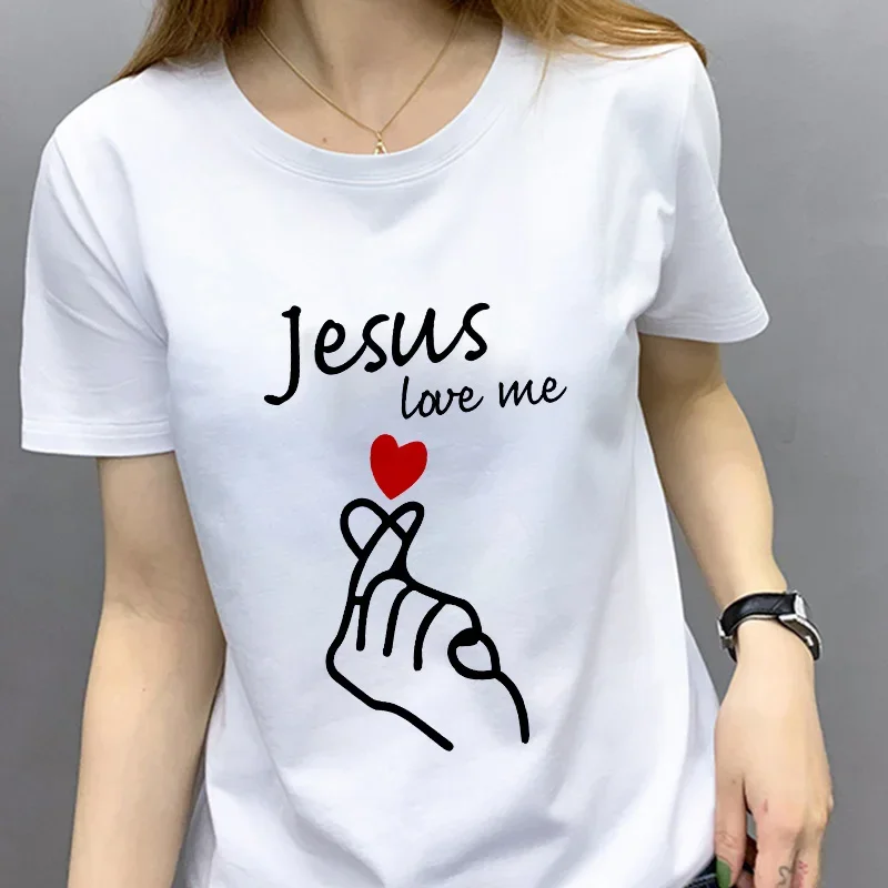 

2024 Summer Jesus Love Me Funny Printed T Shirt Women Section White Love T-shirt Femme Tops Tee Hipster Korean Tshirt Clothing