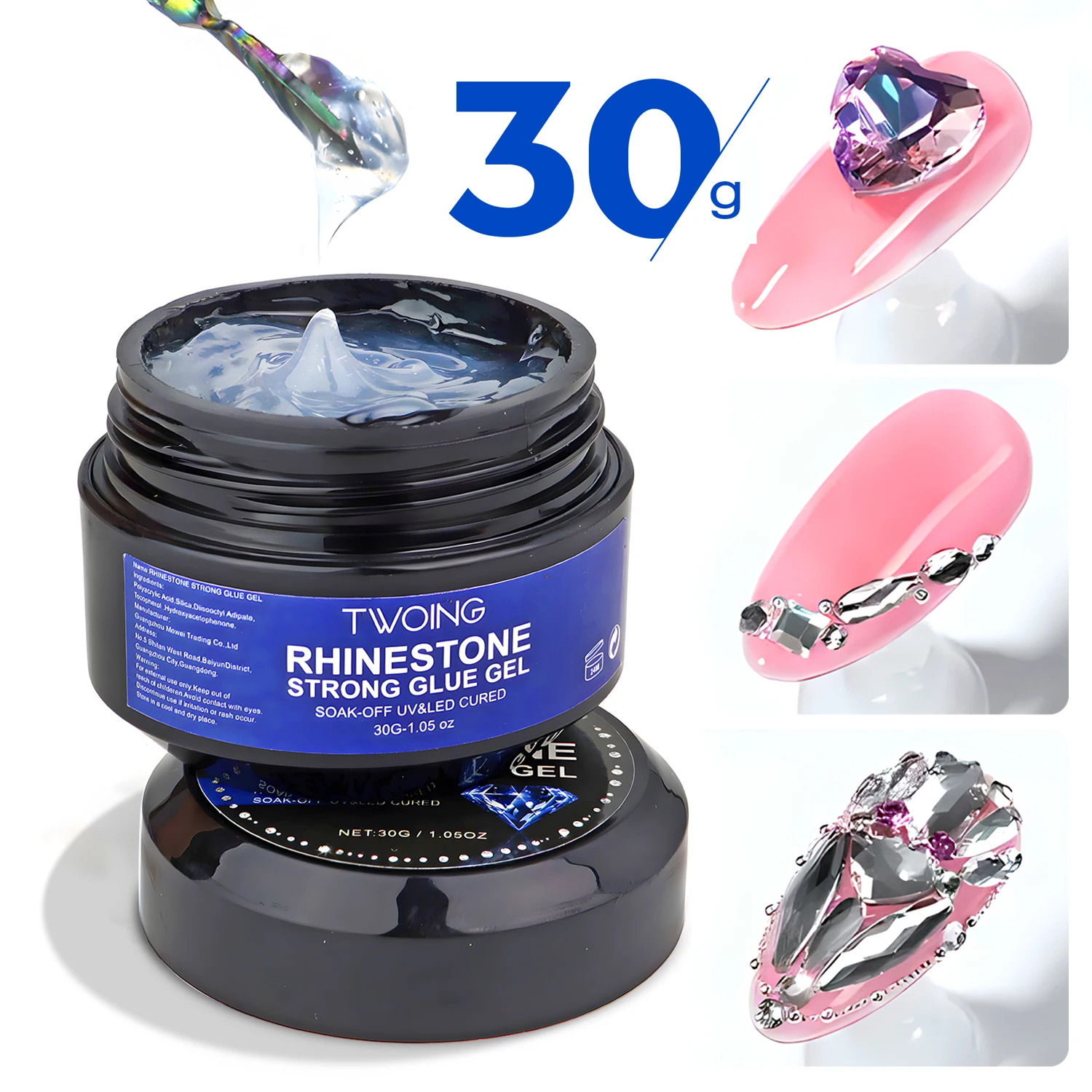 30g Super Strong Rhinestone Glue For Nails-No Wipe, Uv Lamp Cured Gel Adhesive For Gems, Crystals & Beads, Long-Lasting,DIY Use