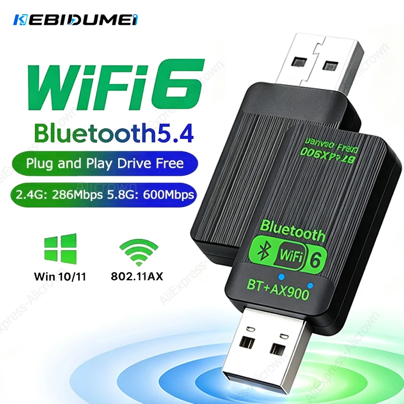 KEBIDUMEI AX900 USB WiFi6 Bluetooth 5.4 Adapter 2.4G&5G Dongle WiFi Network Wireless 600M BT5.4 /150M Wlan Receiver For Win10/11