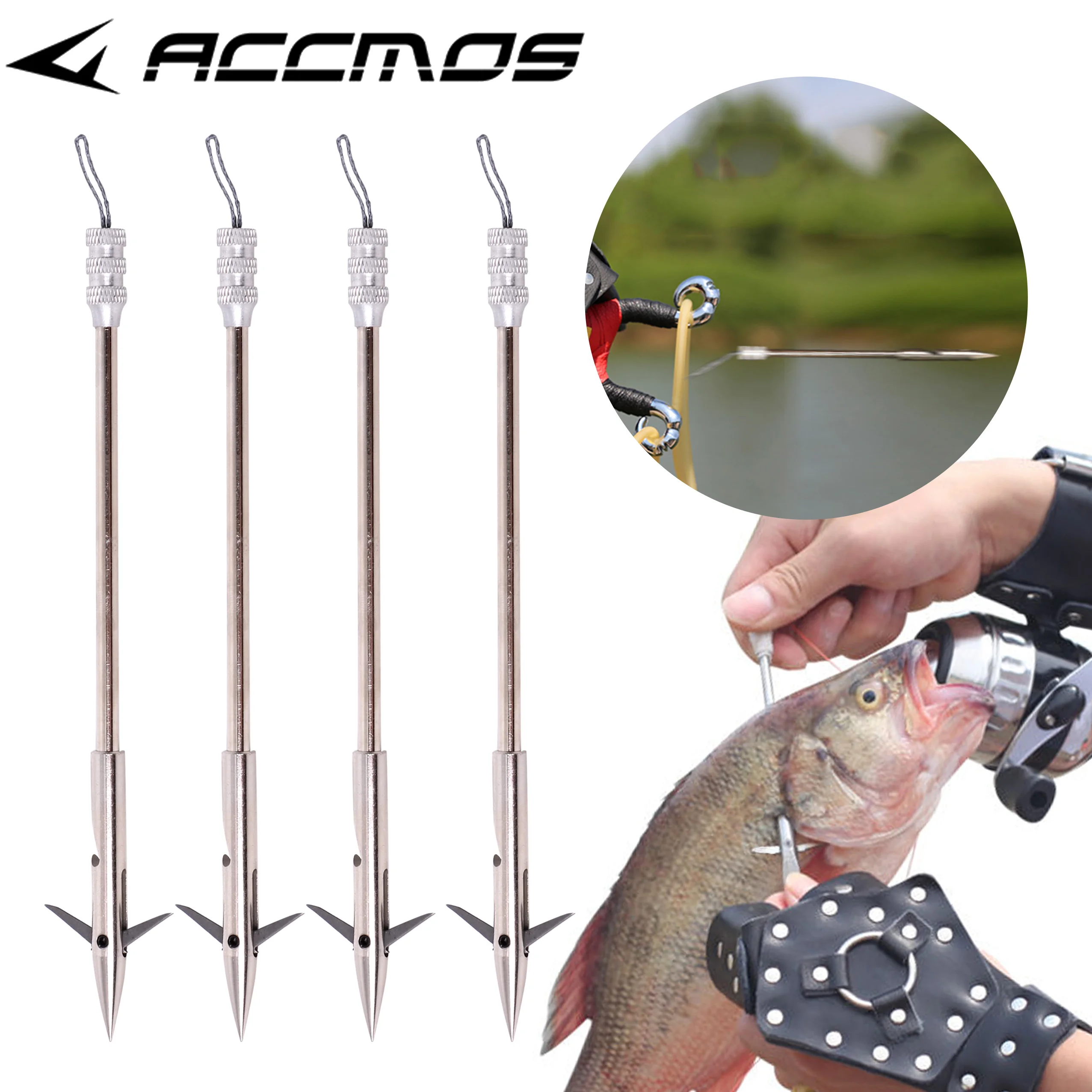 Stainless Steel Fishing Darts, Slingshot Arrow, Broadheads Arrowhead, Hunting Shooting Tool, 6Pcs