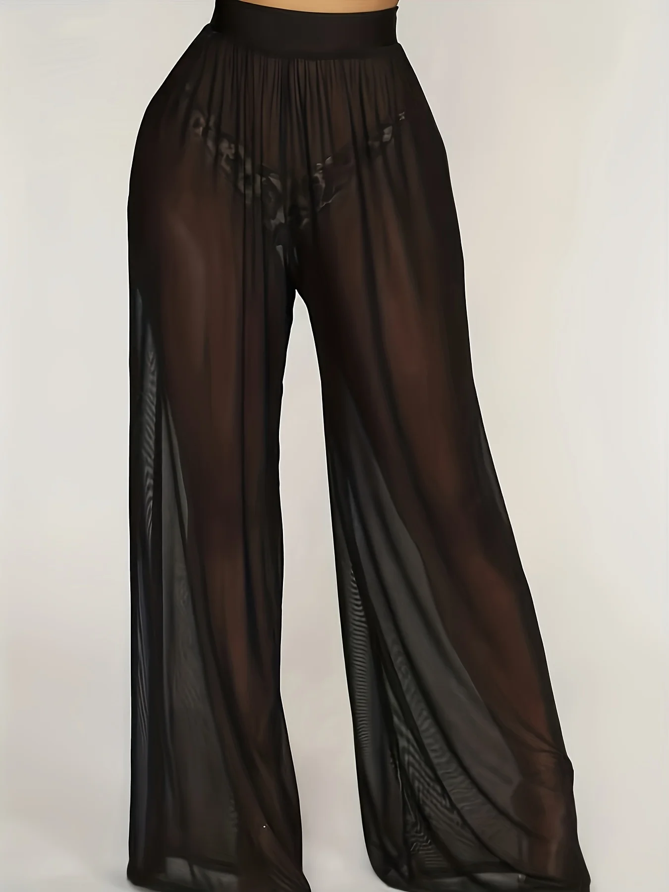 Dreamy and Sexy European and American Style New Mesh Casual Pants, Wide-Leg Loose Pants for Women, Lightweight Drapey Black Home Pants