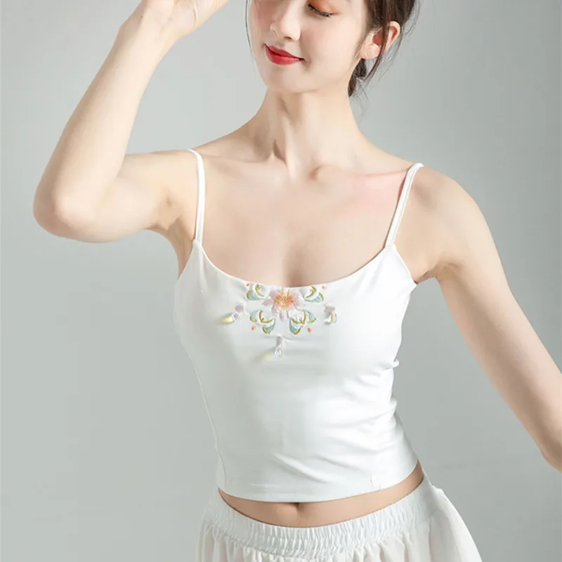 เสื้อกล้ามสายเดี่ยวลายปักเซ็กซี่ หรือ ชุดเต้นรำ ชุดชั้นในแฟชั่น สไตล์เรียบหรู สีพื้น