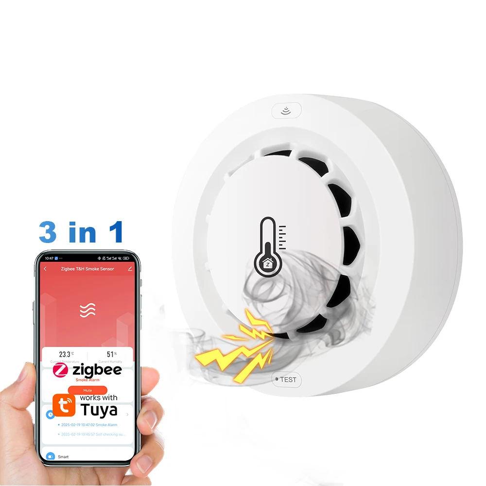 Alarm Kebakaran Asap Zigbee Real-Time Smart Life APP, Detektor Multifungsi Suhu dan Kelembapan