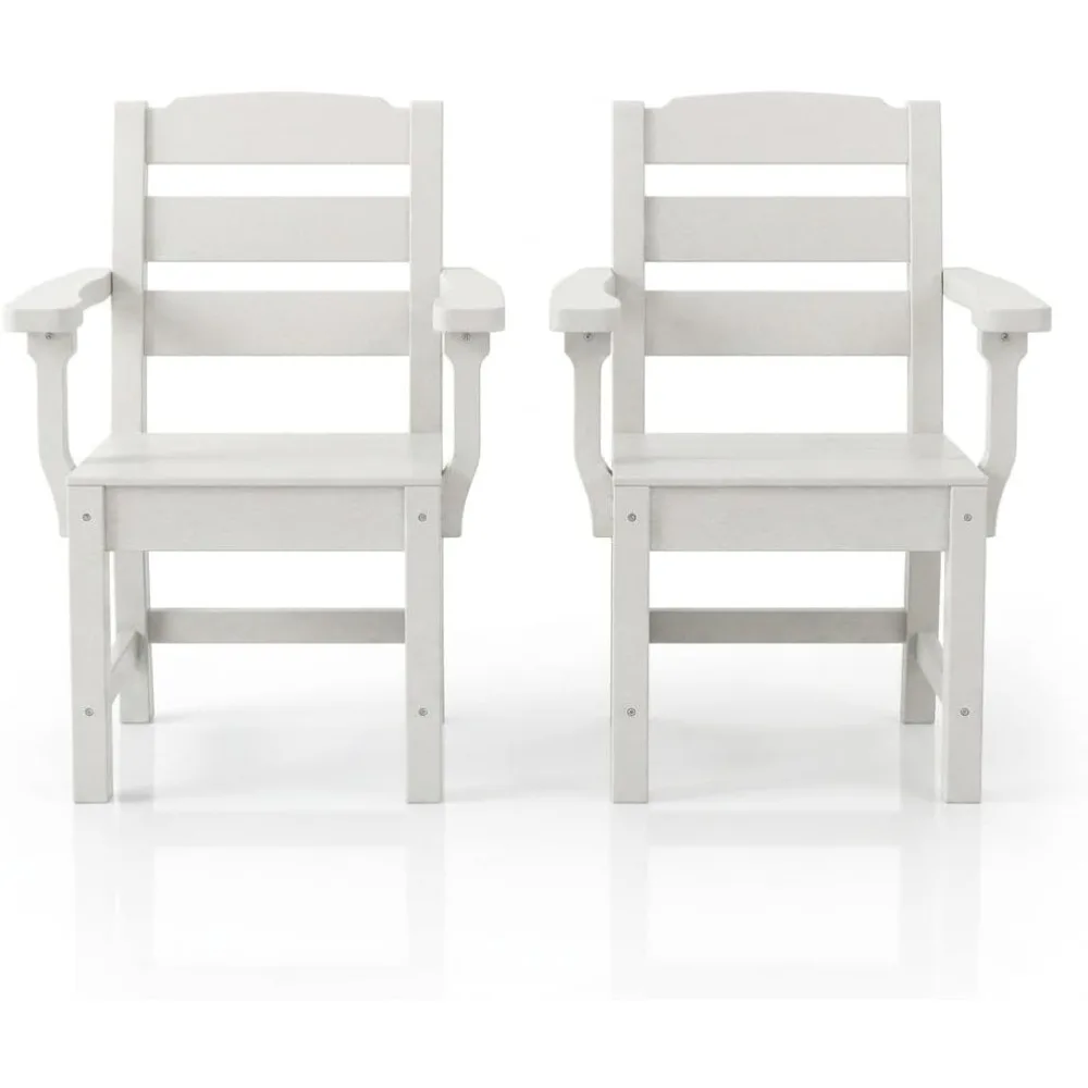 Wood-Grain Textured Resin Outdoor Chairs, Weather-Resistant for Gardens and Poolside, White, Max 330 LBS, Set of 2