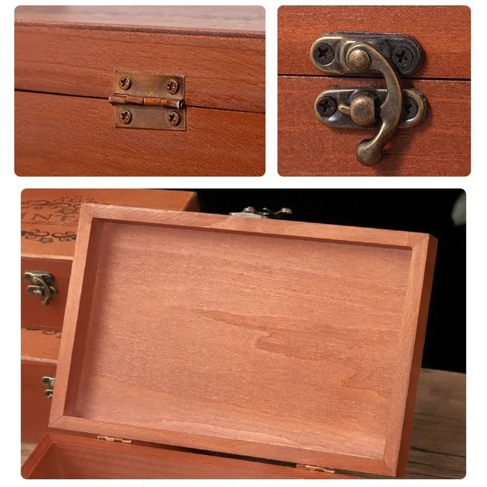 With Lock Storage Box Vintage Wood Color Wooden 1pc Flip Gorgeous Style Handmade Jewelry Sundries Office Home 2023