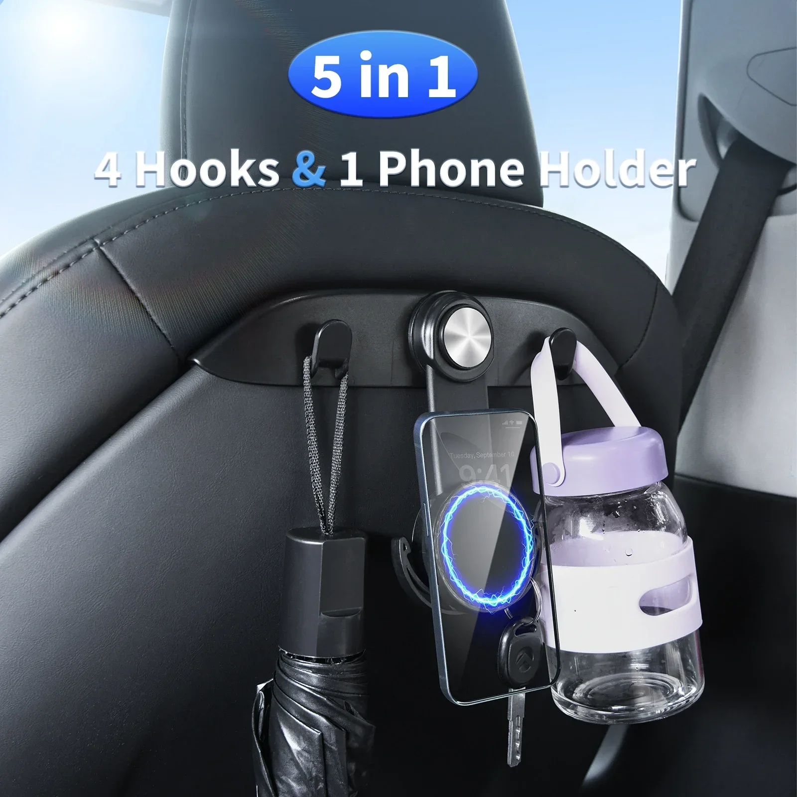 

Oatsbasf Magnetic Car Phone Holder 360° Rotation for Tesla Model 3/Y/3 Highland with Headrest Hooks Car Interior Accessories