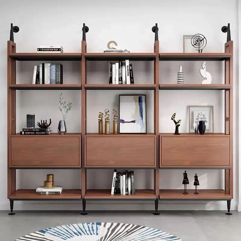 Wrought iron bookshelf Floor-to-ceiling bookcase Minimal partition Full wall bookshelf Multi-layer shelf