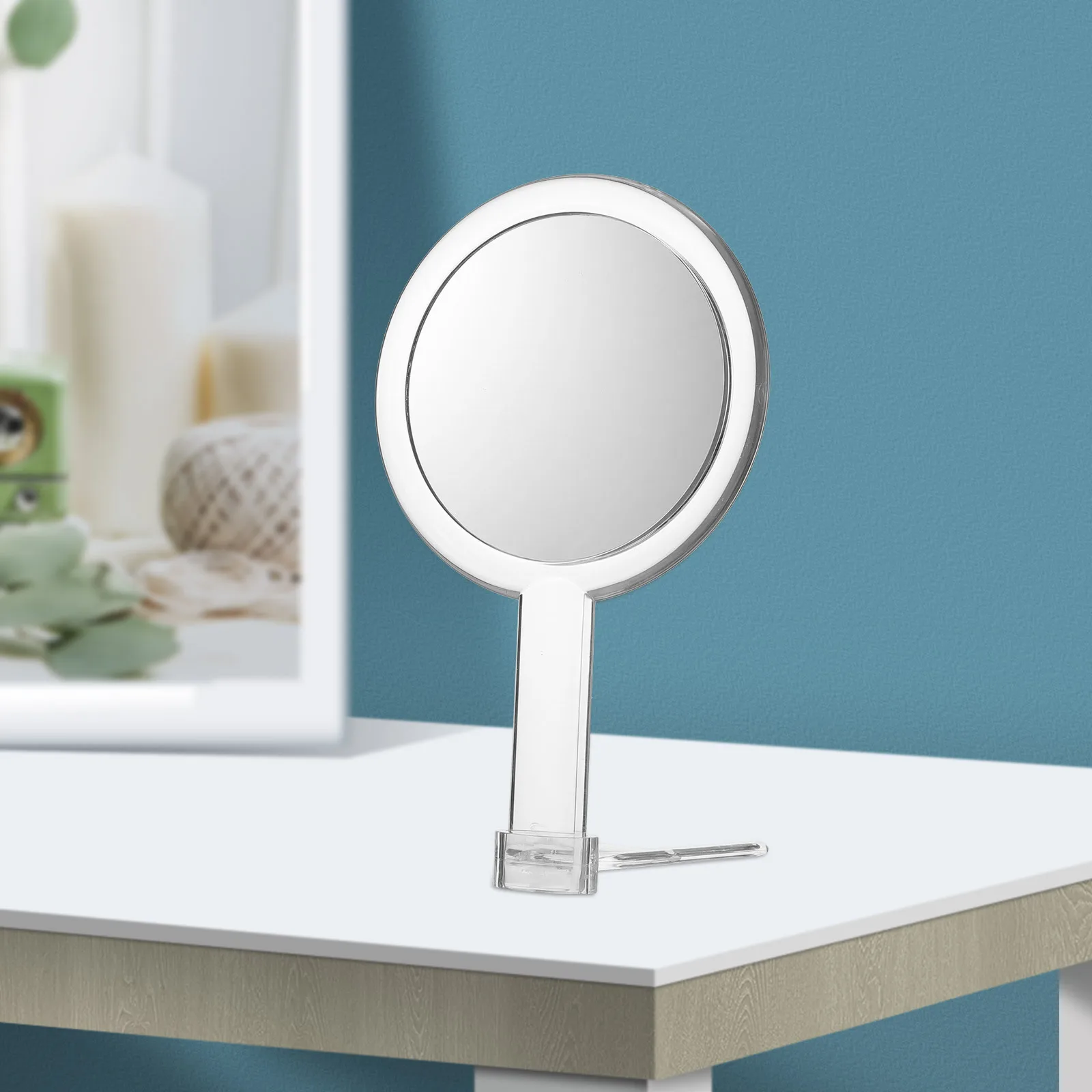 Miroir de maquillage de bureau en acrylique, Double face, Base Stable détachable, Portable, Surface claire, 1 pièces
