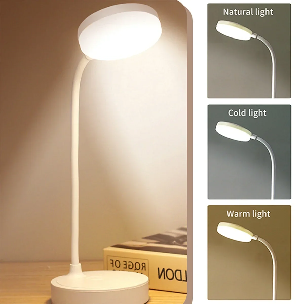 

Portable LED Desk Lamp USB Plug Battery Powered Table Light Support 3 Color Stepless Dimming Eye Protection Bedroom Bedside Lamp