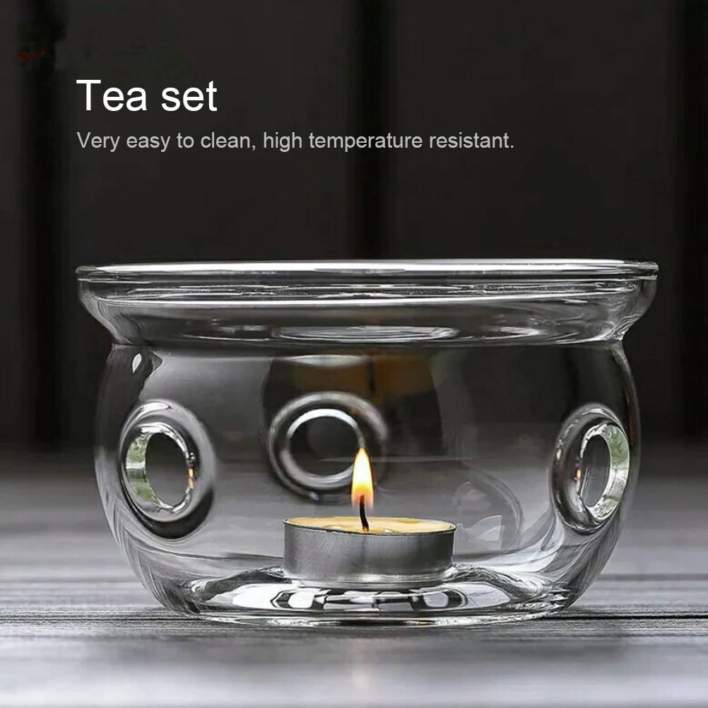 1PC Borosilicate Glass Teapot Warmer High Heat Resistant Thick Glass Heating Base for Tea Light Candle Elegant Tea Warmer