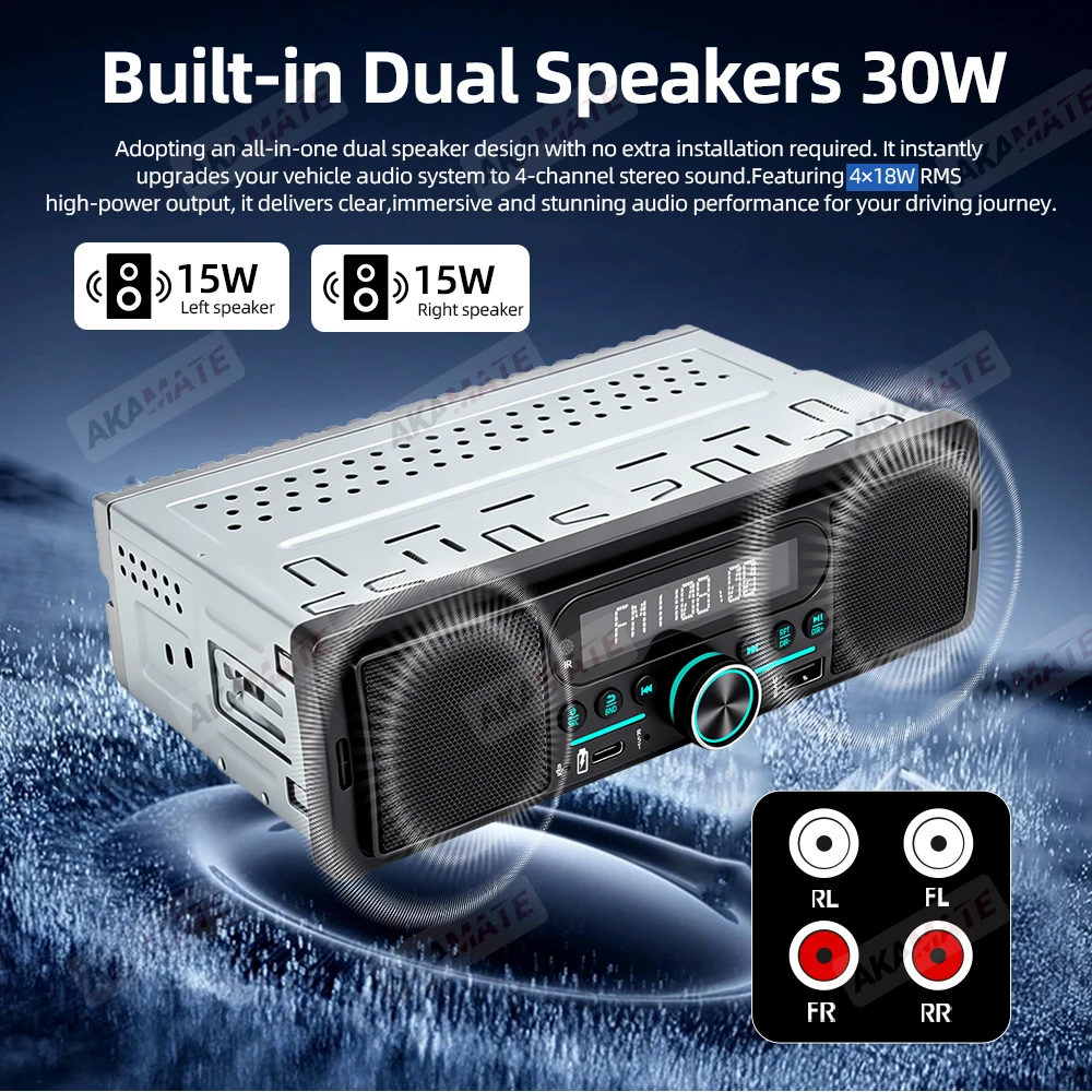 1Din MP3 Car Radio Bulit-in Speaker 30W FM Bluetooth EQ Remote Control AUX USB Universal 1 Din Multimedia Player APP Positioning