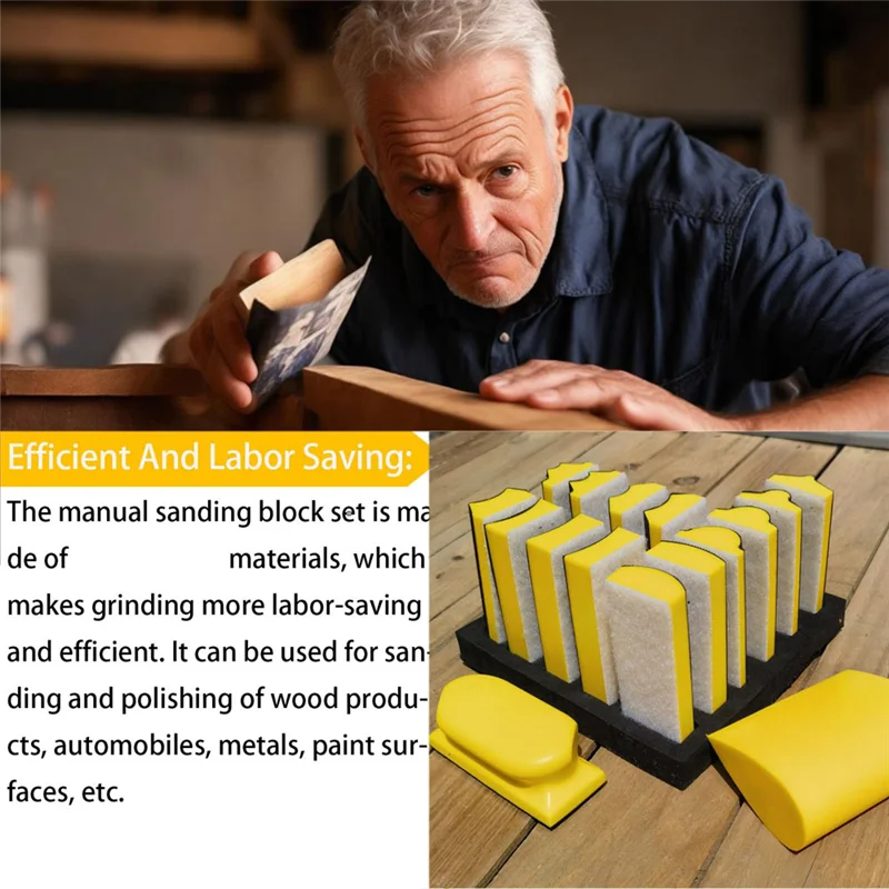 Juego de bloques de lijado a mano de 16 piezas, gancho y bucle, Material de espuma suave y duradero, almohadilla de lijado surtida, placa de respaldo de gancho